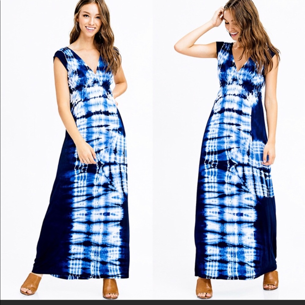 Blue and White Tie Dye Maxi Dress